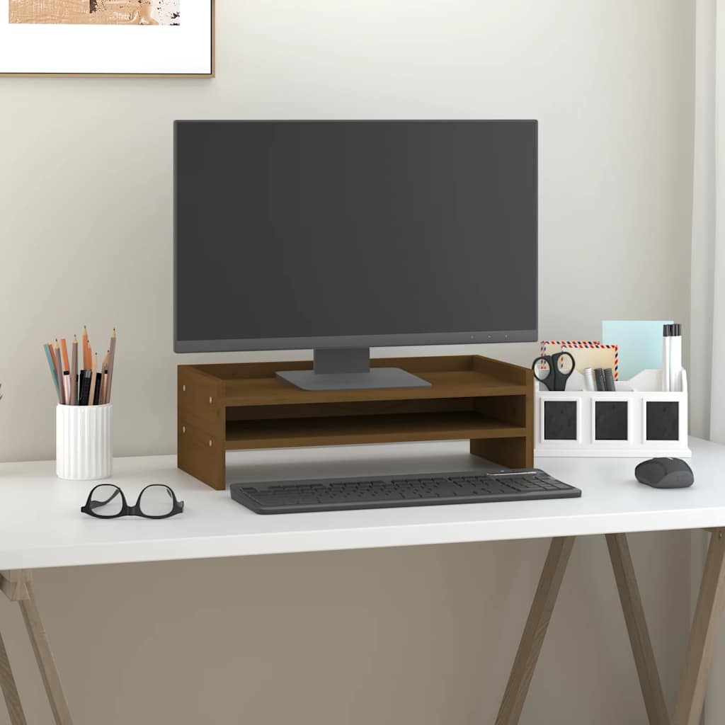 Stalak za monitor boja meda 50 x 24 x 16 cm od masivne borovine