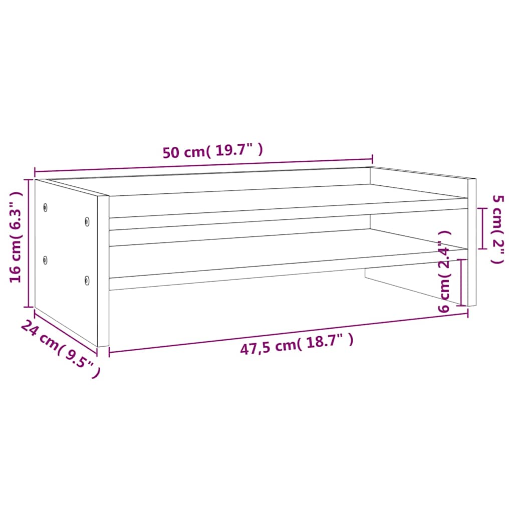 Stalak za monitor boja meda 50 x 24 x 16 cm od masivne borovine