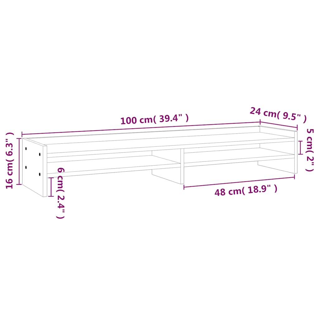 Stalak za monitor 100 x 24 x 16 cm od masivne borovine