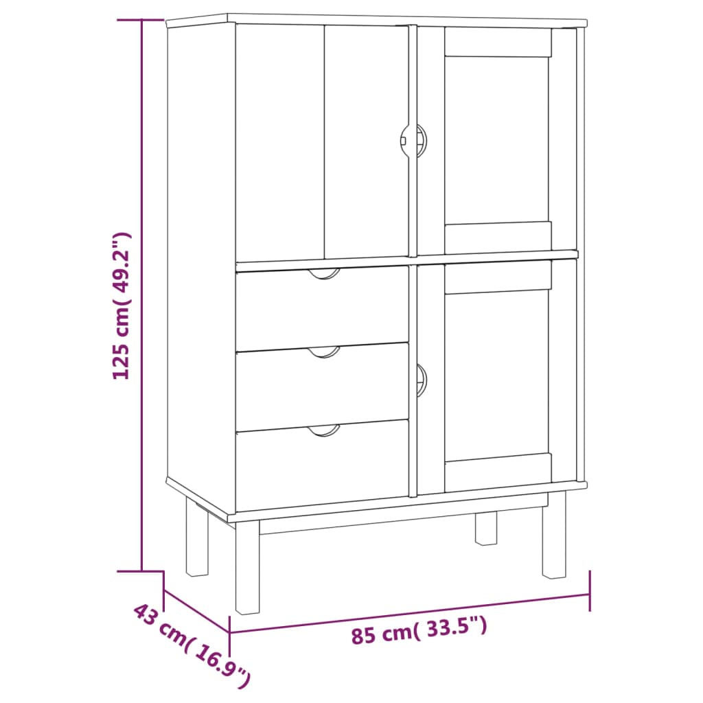 Visoka komoda OTTA smeđe-siva 85x43x125 cm od masivne borovine
