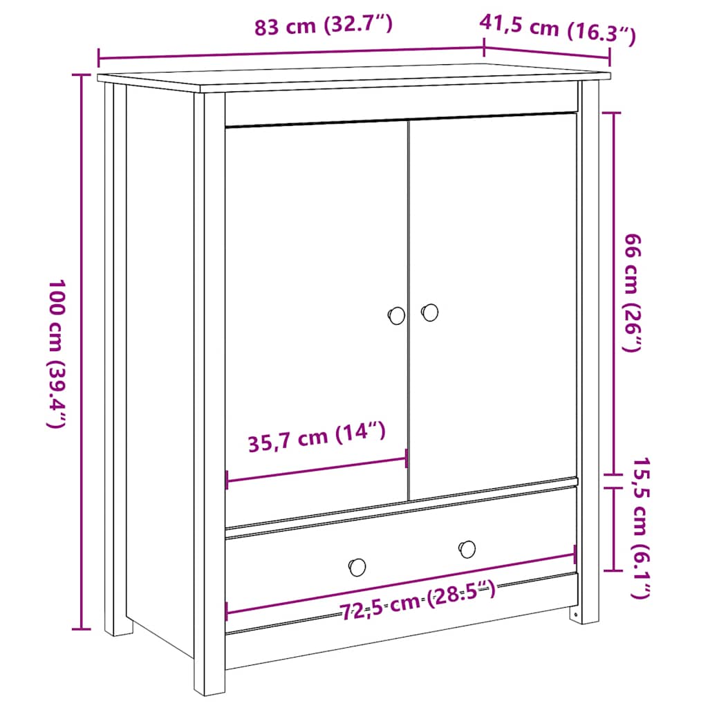 Komoda boja meda 83 x 41,5 x 100 cm od masivne borovine