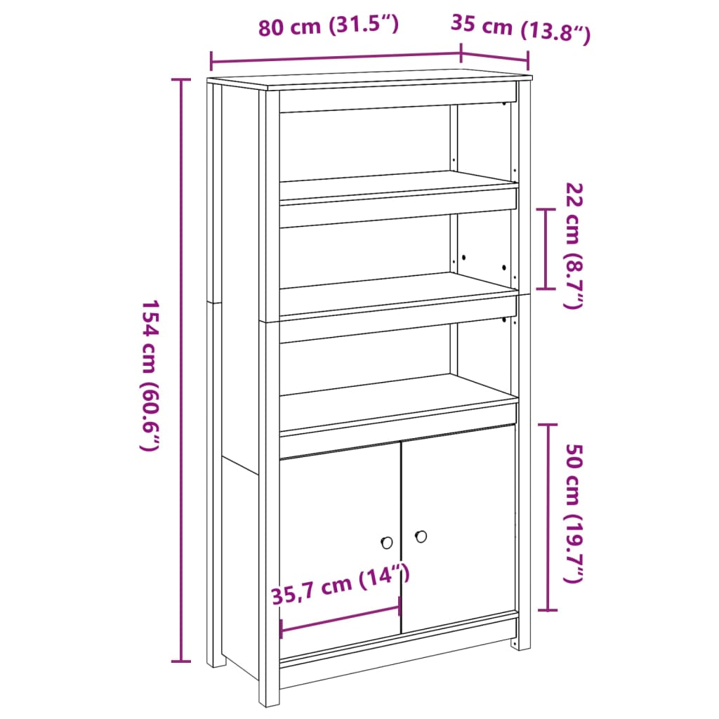 Visoka komoda 80 x 35 x 154 cm od masivne borovine