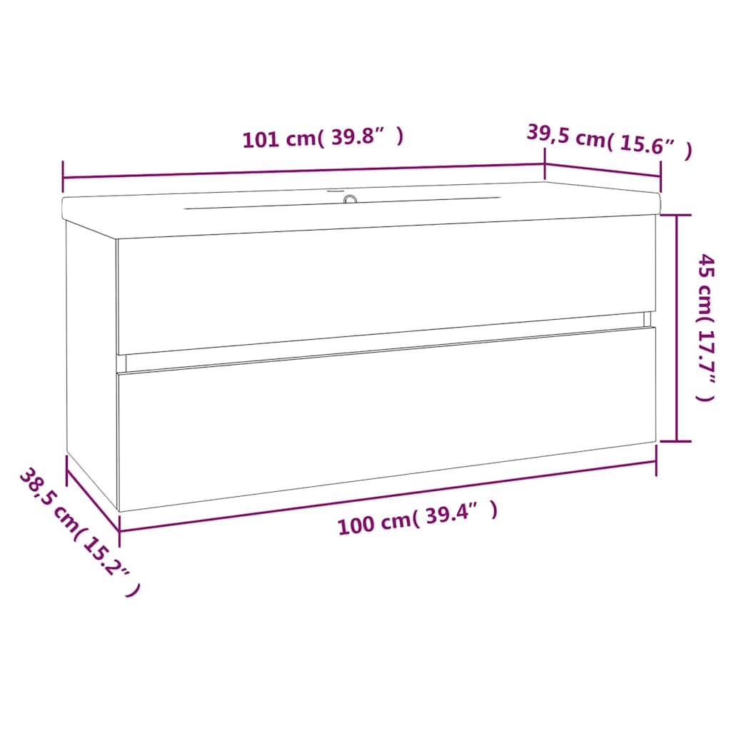 Ormarić s ugrađenim umivaonikom boja sivog hrasta sonome drveni Siva 100 x 38.5 x 45 cm