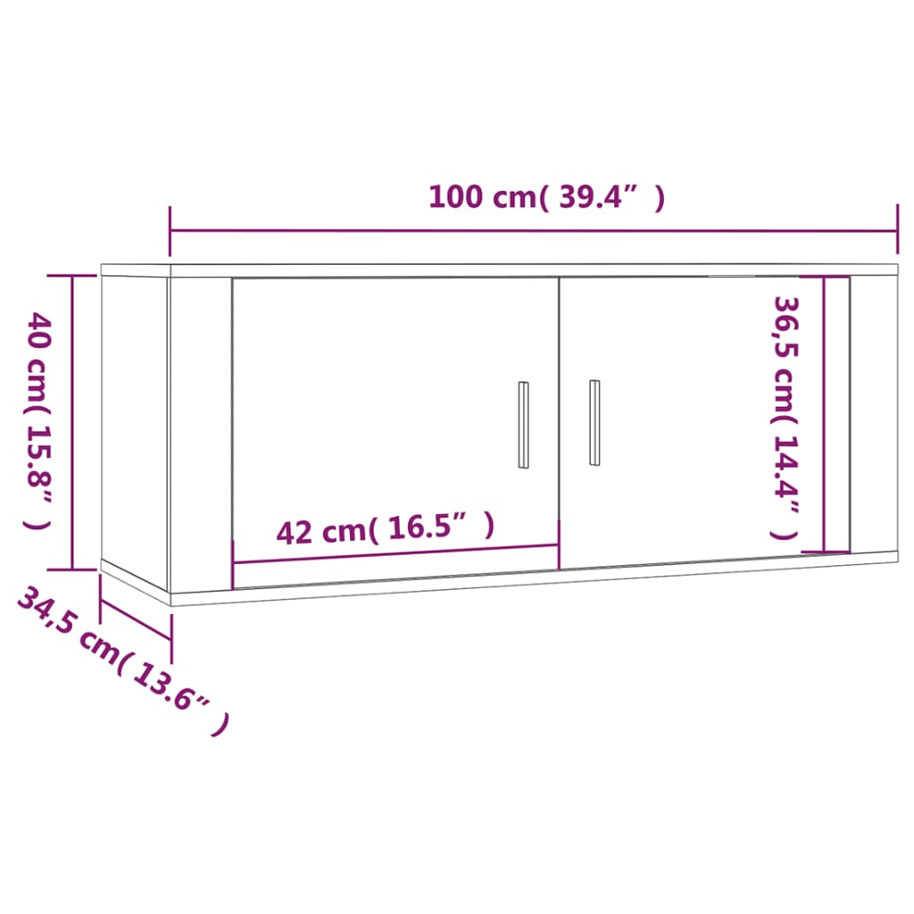 Zidni TV ormarić siva boja betona 100x34,5x40 cm