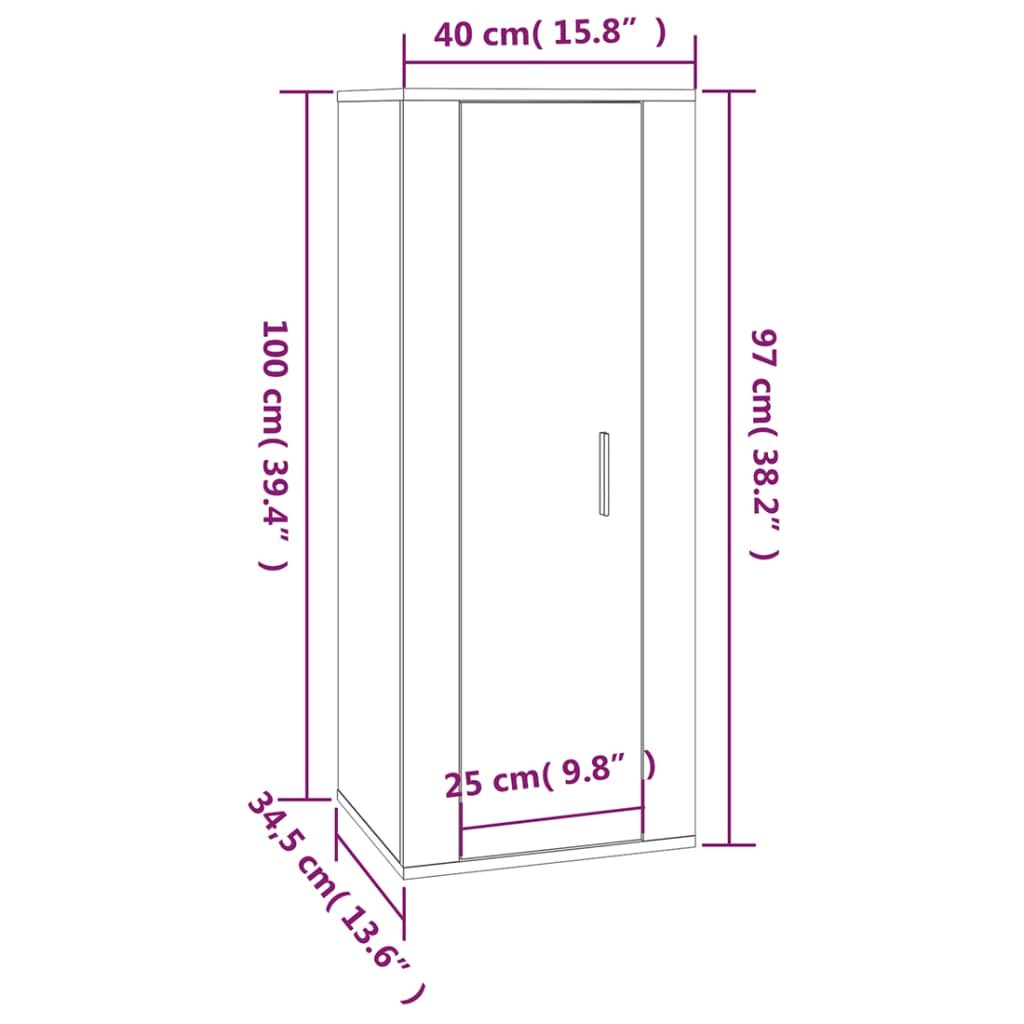 Zidni TV ormarić bijeli visokog sjaja 40x34,5x100 cm