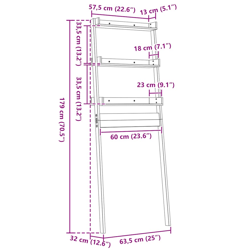 Stalak za kupaonicu 63,5 x 32 x 179 cm od masivne borovine