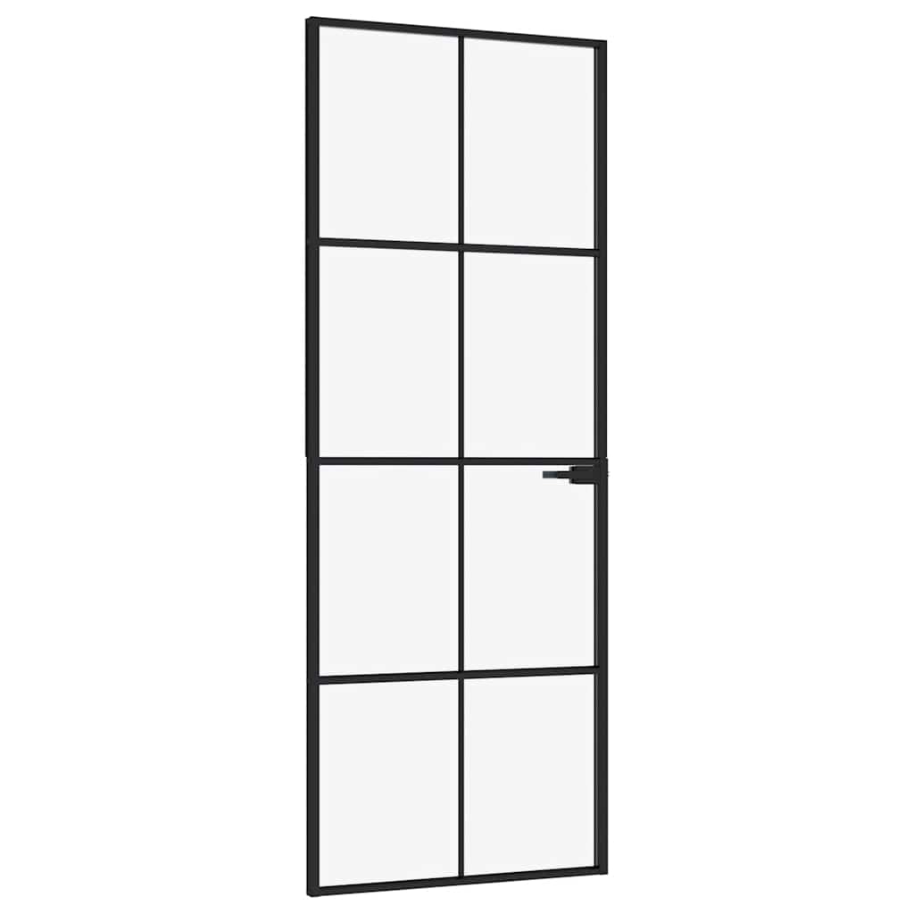 Sobna vrata crna 76 x 201,5 cm kaljeno staklo i aluminij tanka