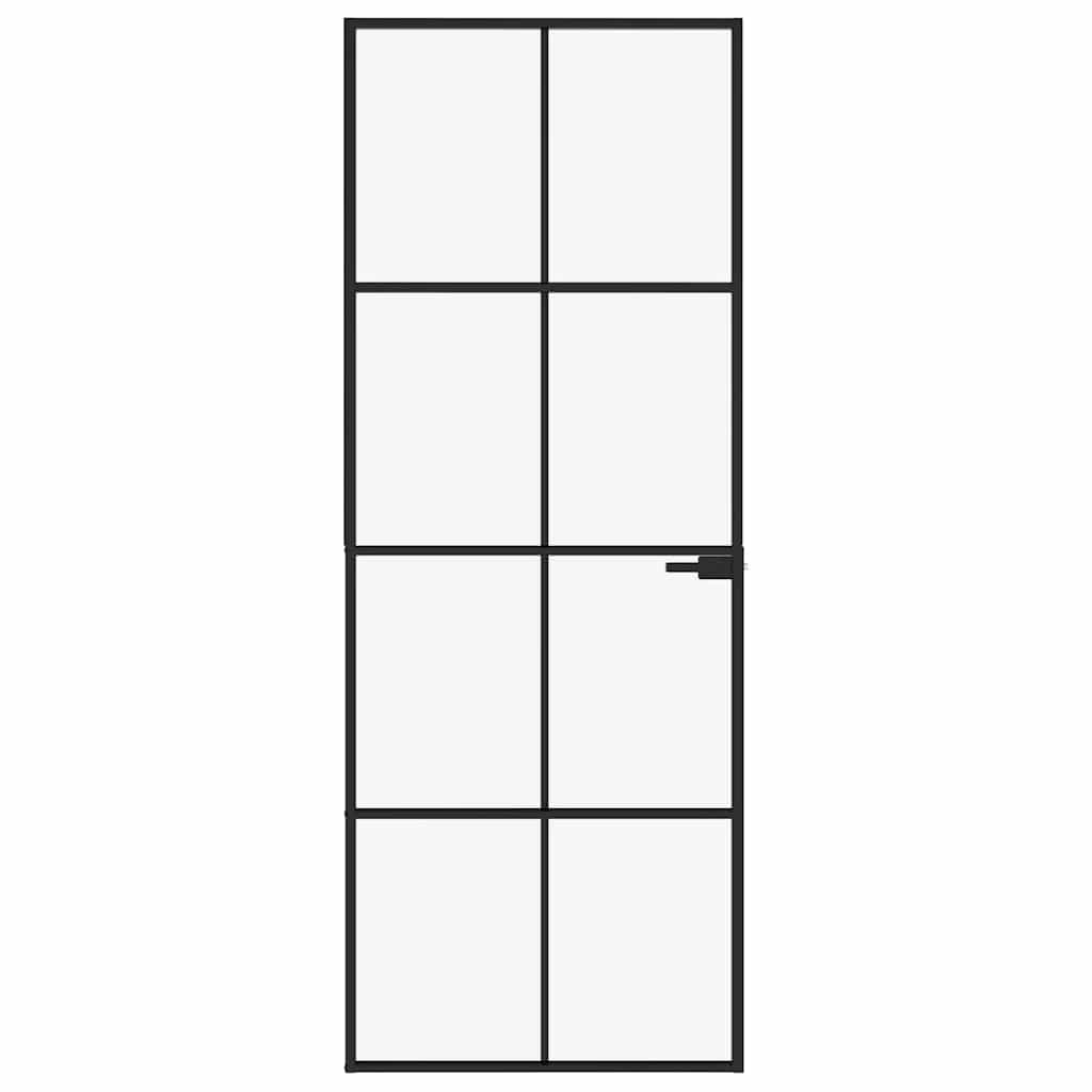 Sobna vrata crna 76 x 201,5 cm kaljeno staklo i aluminij tanka
