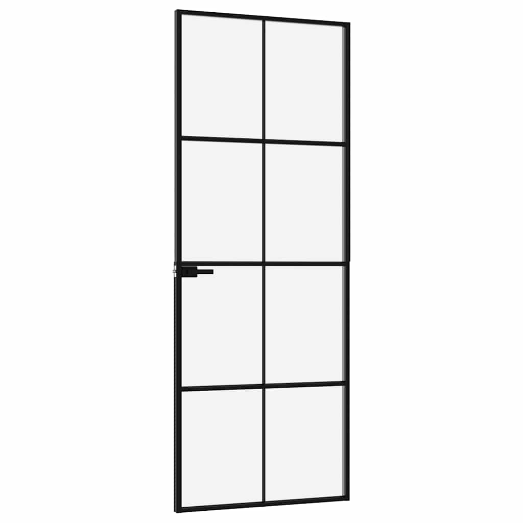 Sobna vrata crna 76 x 201,5 cm kaljeno staklo i aluminij tanka