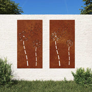 Vrtni zidni ukrasi 2 kom 105x55 cm čelik COR-TEN cvjetni uzorak Smeđa