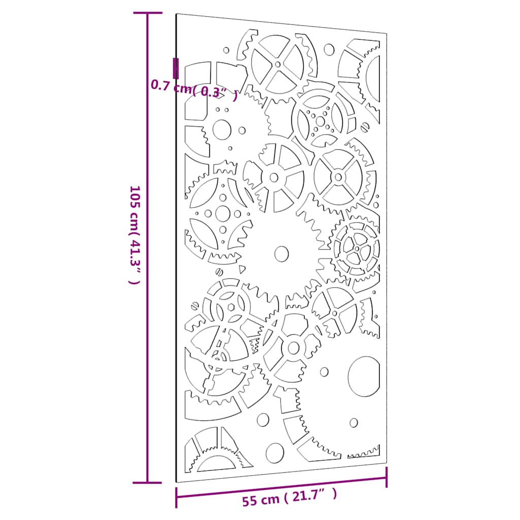Vrtni zidni ukras 105 x 55 cm čelik COR-TEN s uzorkom zupčanika