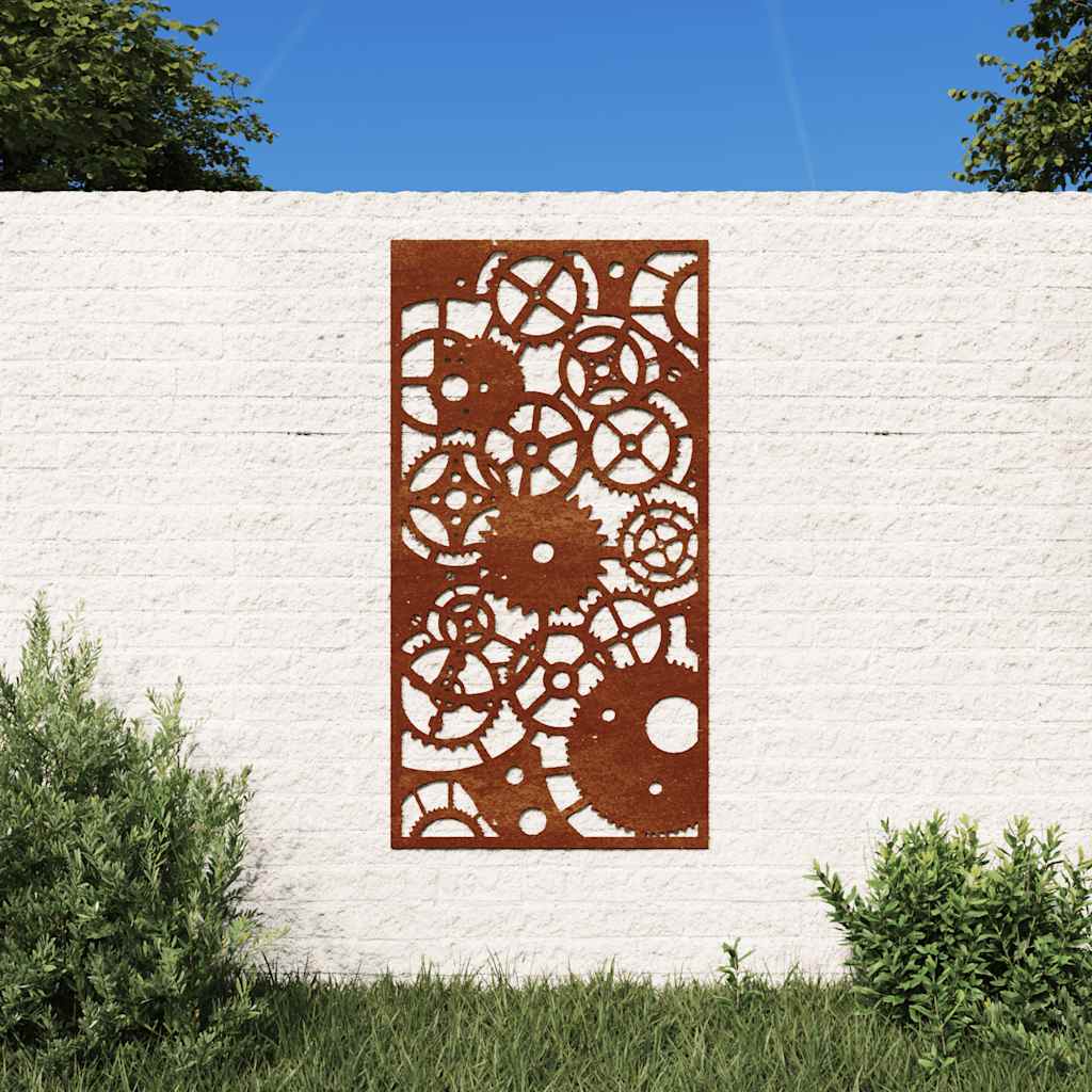 Vrtni zidni ukras 105 x 55 cm čelik COR-TEN s uzorkom zupčanika