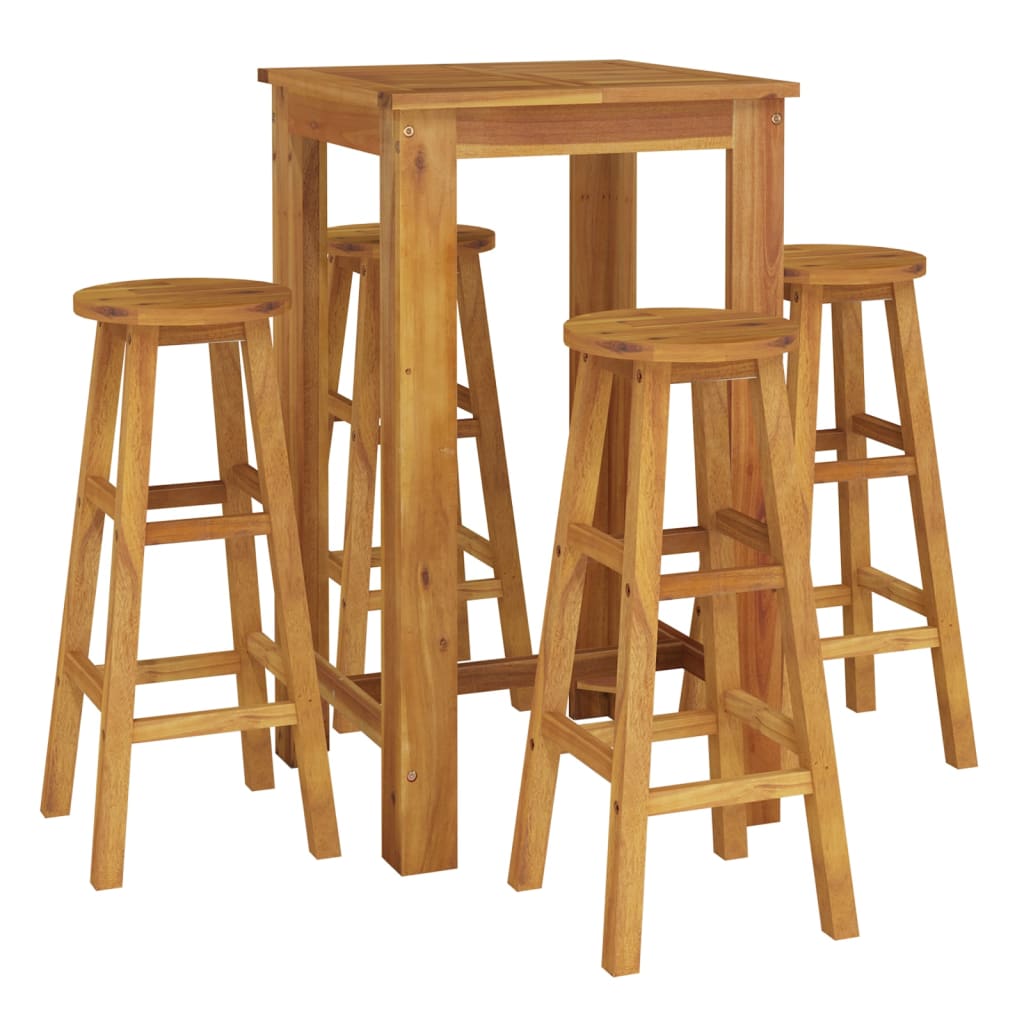 5-dijelni vrtni barski set od masivnog bagremovog drva Smeđa 60 cm table length
