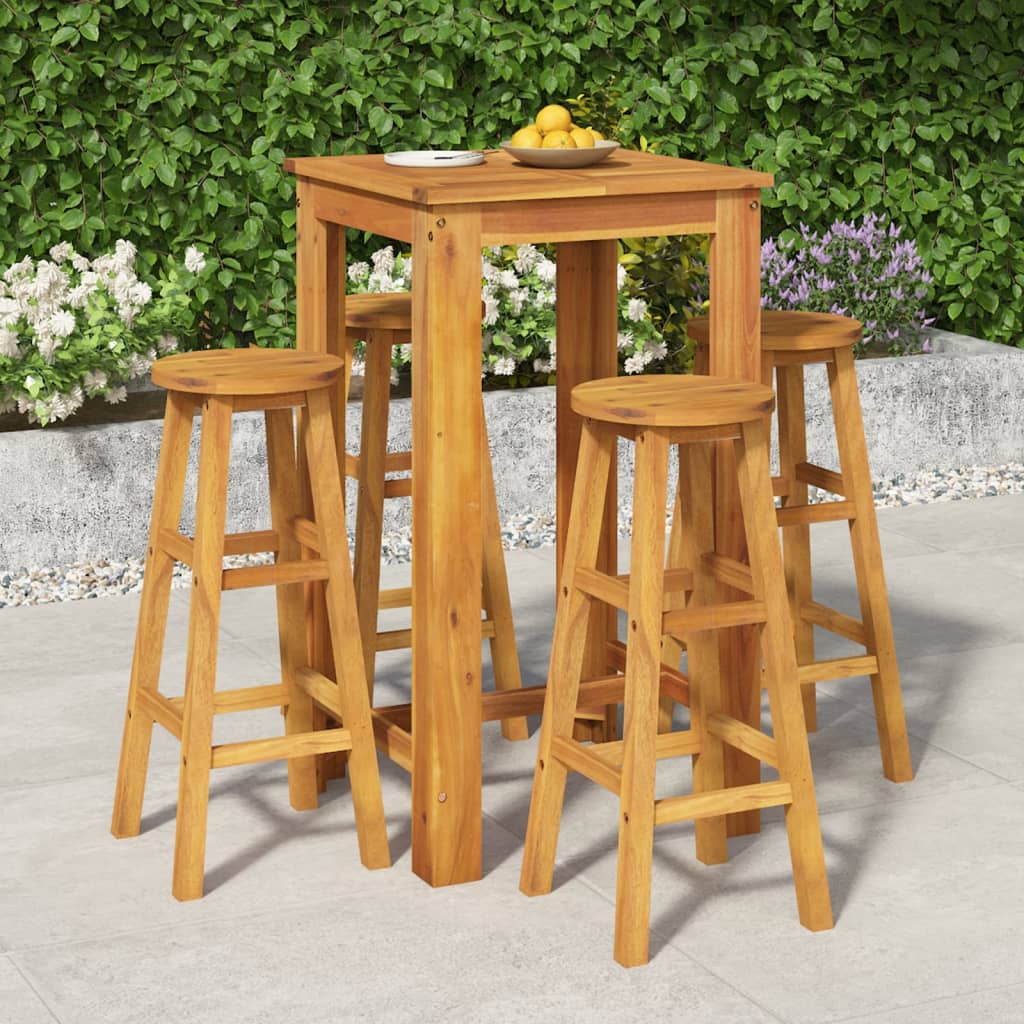 5-dijelni vrtni barski set od masivnog bagremovog drva Smeđa 60 cm table length