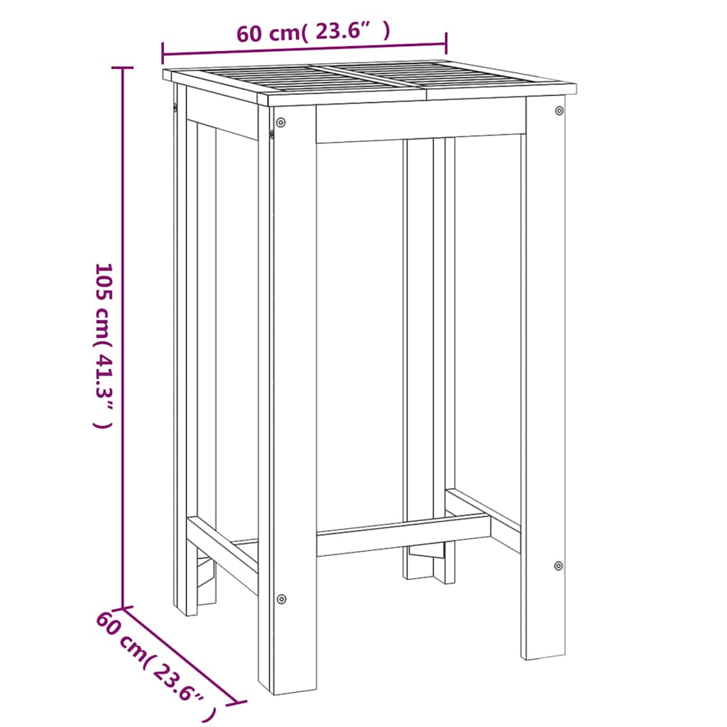 5-dijelni vrtni barski set od masivnog bagremovog drva Smeđa 60 cm table length