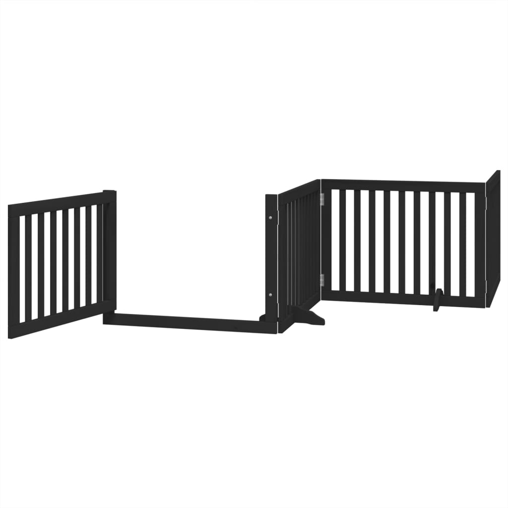 Vrata za pse s vratašcima 4 panela sklopiva 320 cm drvo topole Crna 80 x 60 x 2 cm