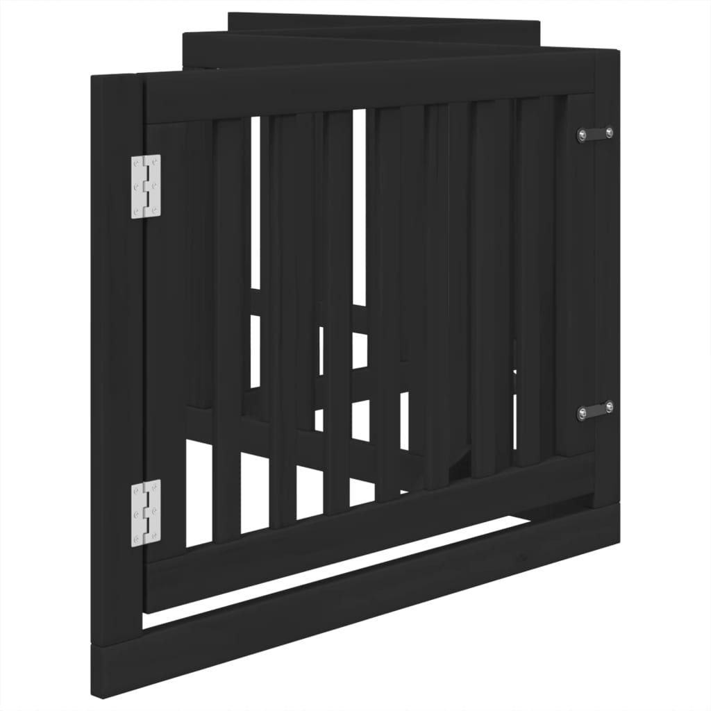 Vrata za pse s vratašcima 4 panela sklopiva 320 cm drvo topole Crna 80 x 60 x 2 cm