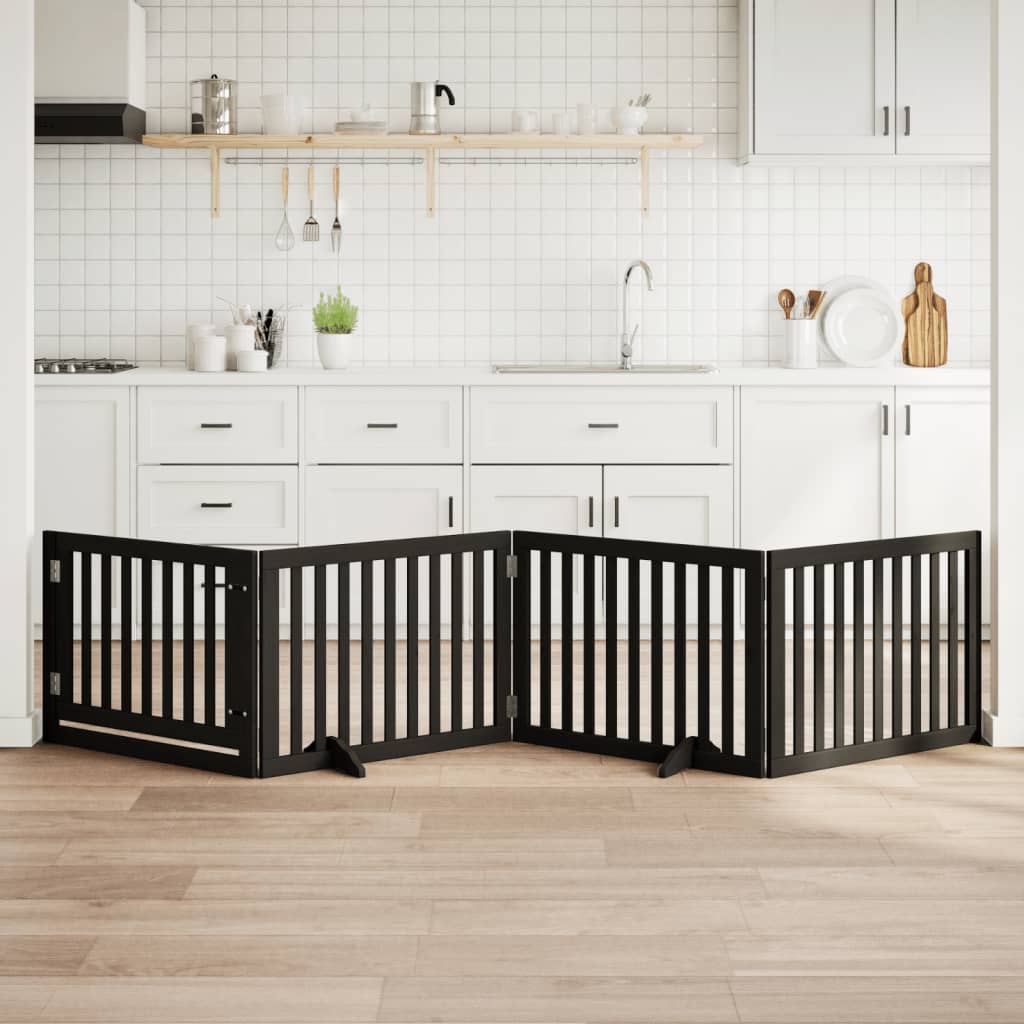 Vrata za pse s vratašcima 4 panela sklopiva 320 cm drvo topole Crna 80 x 60 x 2 cm