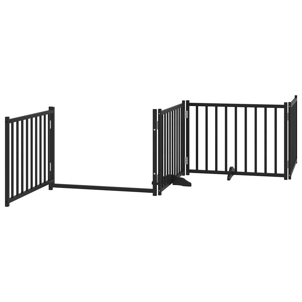 Vrata za pse s vratima sklopiva 4 panela crna 320 cm