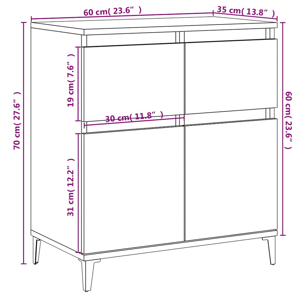 Komoda boja dimljenog hrasta 60 x 35 x 70 cm konstruirano drvo Smeđa