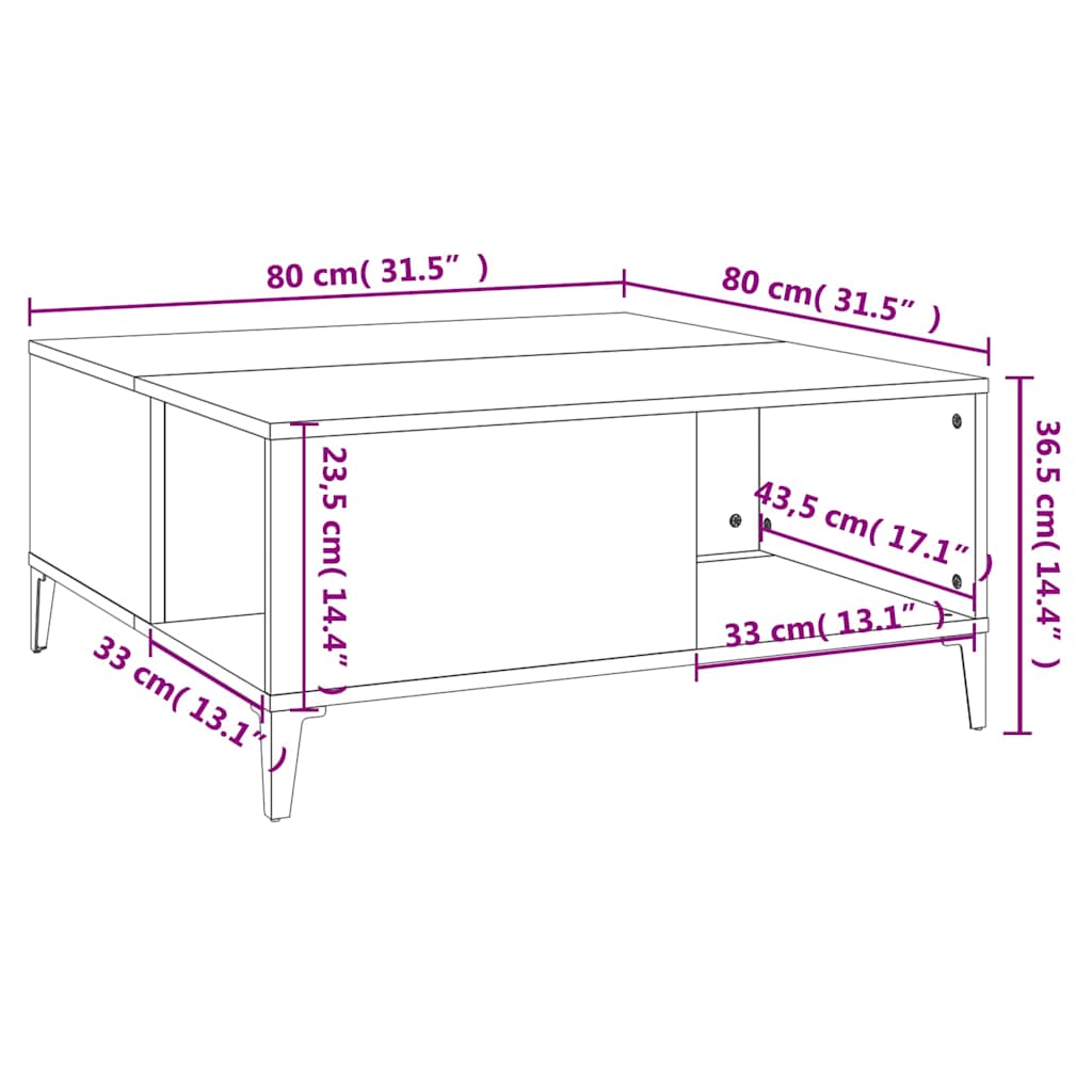 Stolić za kavu boja betona 80 x 80 x 36,5 cm konstruirano drvo Siva