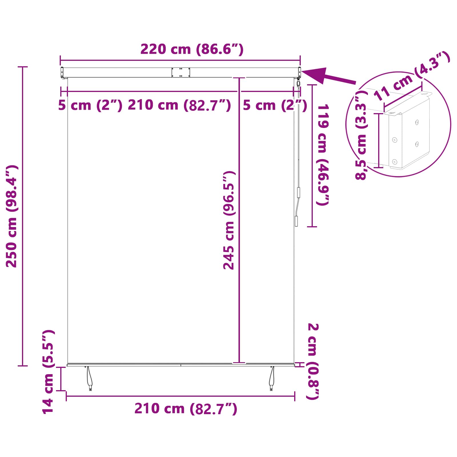 Rolo zavjesa Plava i bijela 200 x 250 cm Tkanina i aluminij