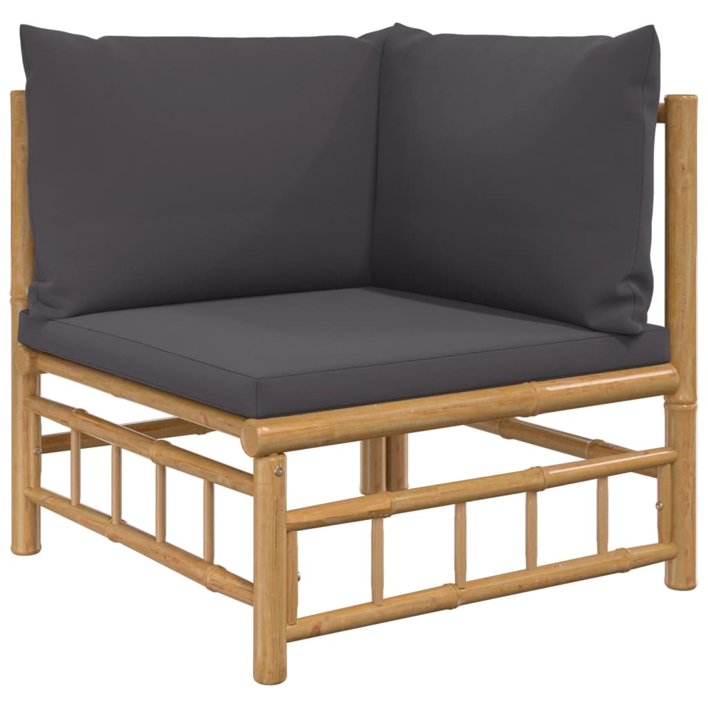 6-dijelna vrtna garnitura od bambusa s tamnosivim jastucima Smeđa