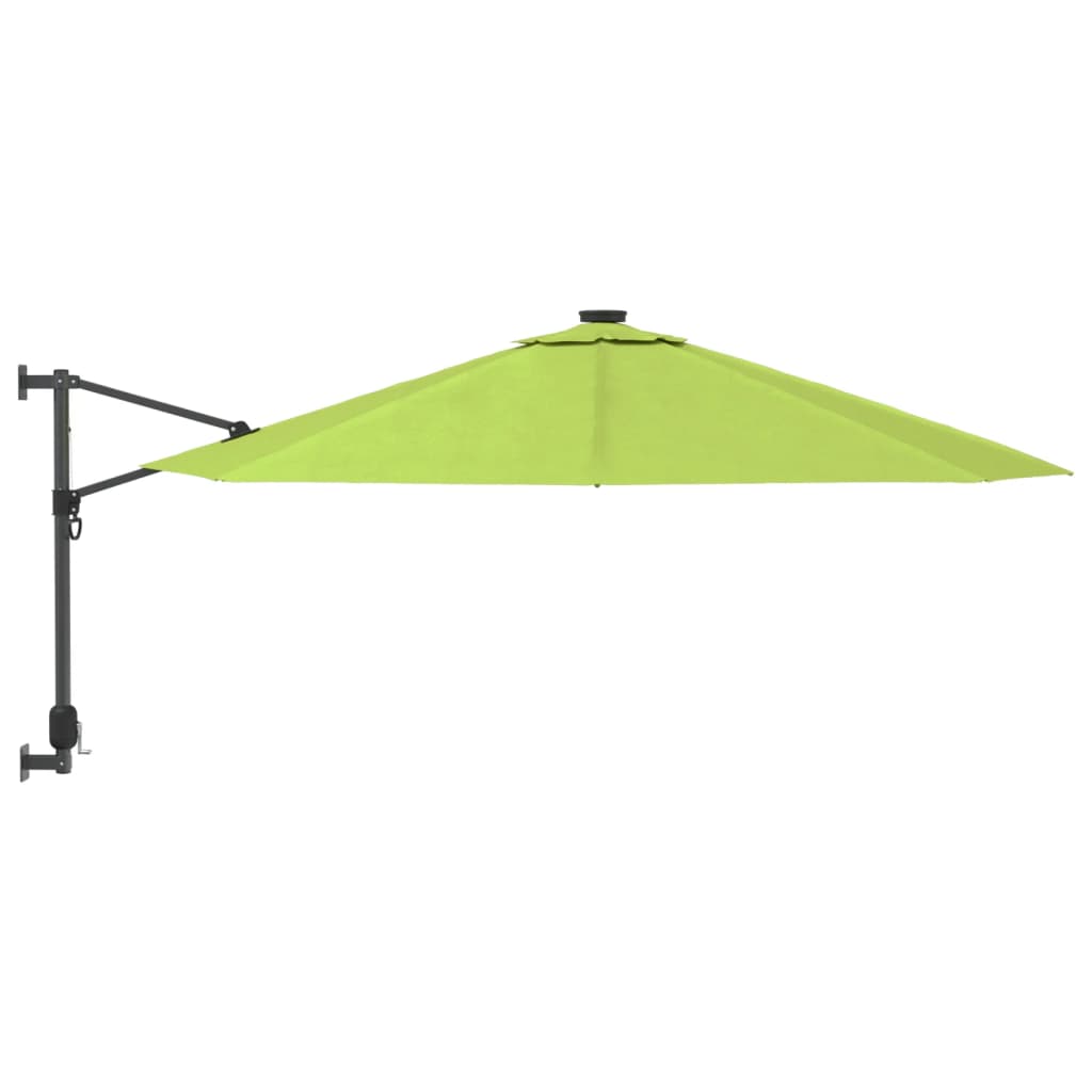 Zidni suncobran s LED svjetlima svjetlozeleni 290 cm