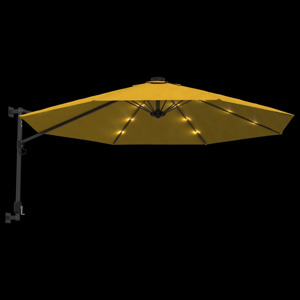 Zidni suncobran s LED svjetlima žuti 290 cm