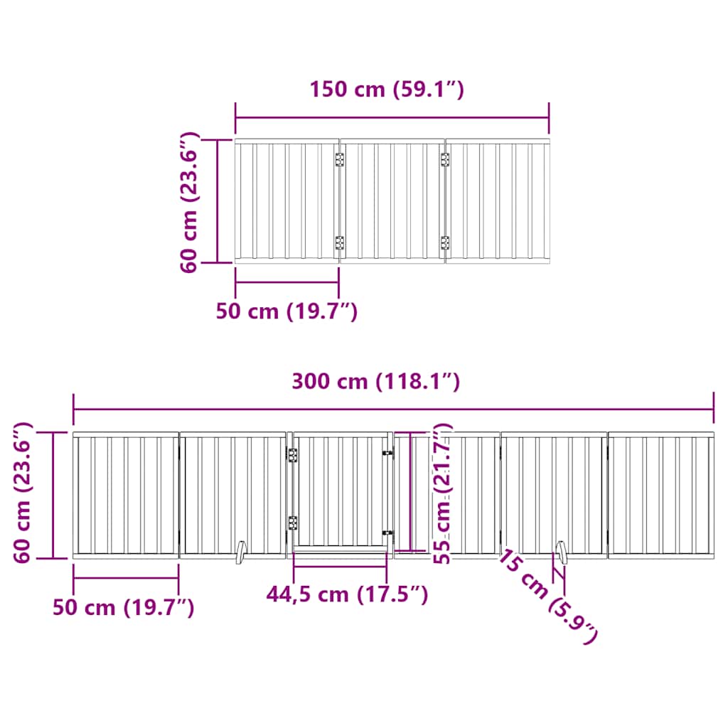 Vrata za pse s vratašcima 15 panela sklopiva 750 cm drvo topole Bijela 50 x 60 x 2 cm