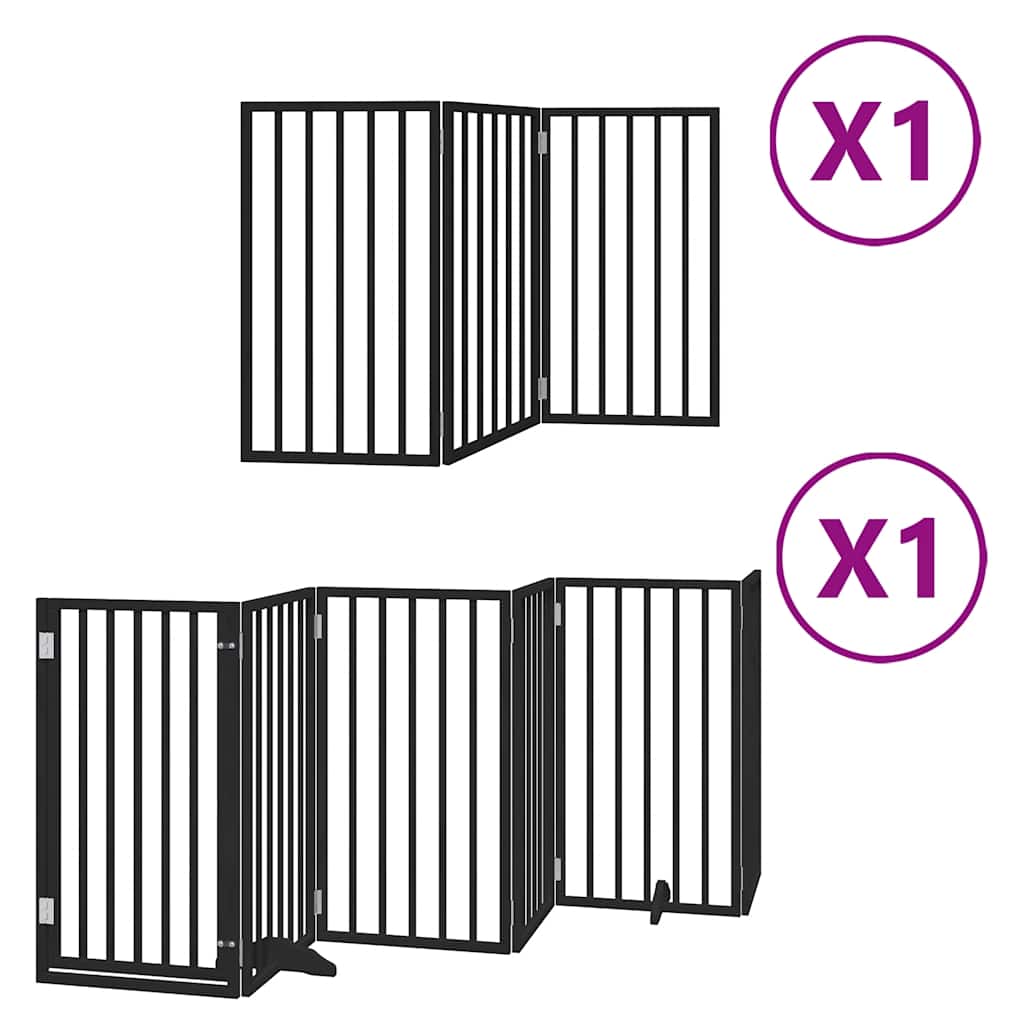 Vrata za pse s vratašcima 9 panela sklopiva 450 cm drvo topole Crna 50 x 90 x 2 cm