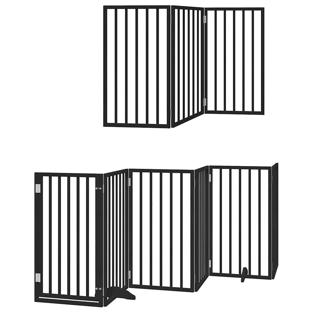 Vrata za pse s vratašcima 9 panela sklopiva 450 cm drvo topole Crna 50 x 90 x 2 cm