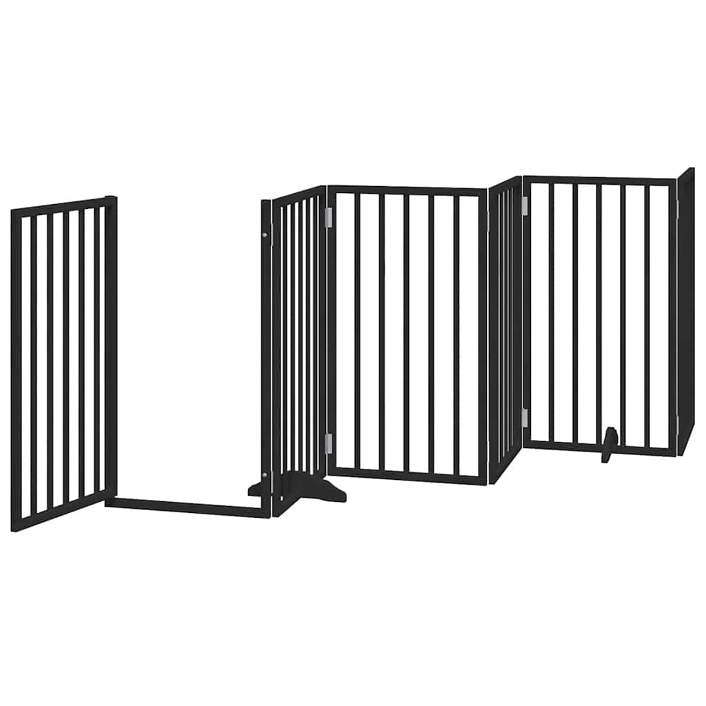 Vrata za pse s vratašcima 9 panela sklopiva 450 cm drvo topole Crna 50 x 90 x 2 cm
