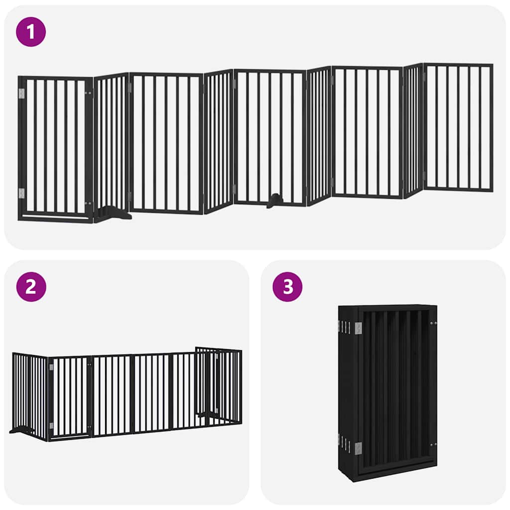 Vrata za pse s vratašcima 9 panela sklopiva 450 cm drvo topole Crna 50 x 90 x 2 cm