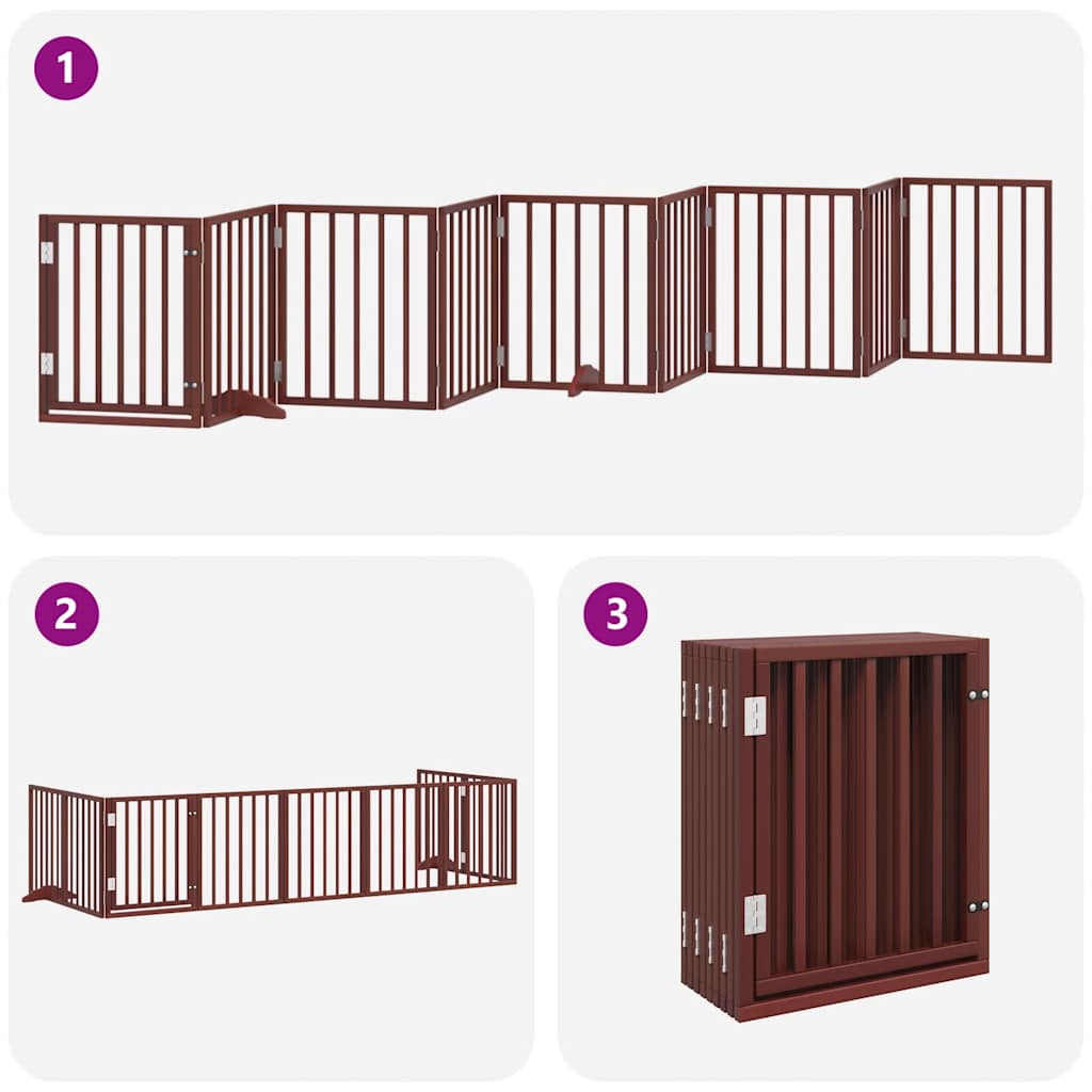 Vrata za pse s vratašcima 9 panela sklopiva 450 cm drvo topole Smeđa 50 x 60 x 2 cm