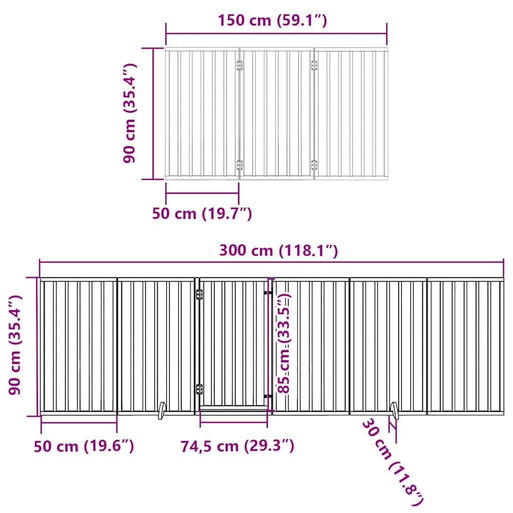 Vrata za pse s vratašcima 12 panela sklopiva 600 cm drvo topole Smeđa 50 x 90 x 2 cm