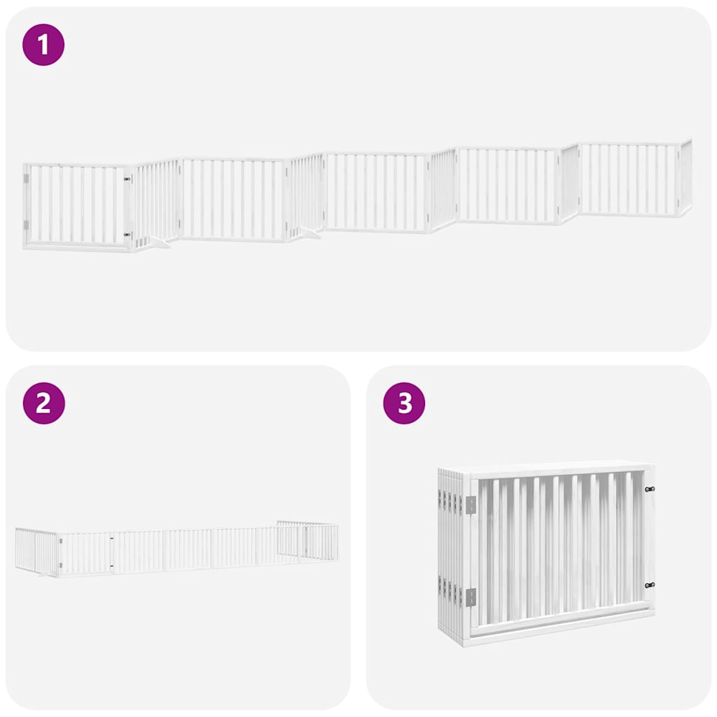 Vrata za pse s vratašcima 10 panela sklopiva 800 cm drvo topole Bijela 80 x 60 x 2 cm