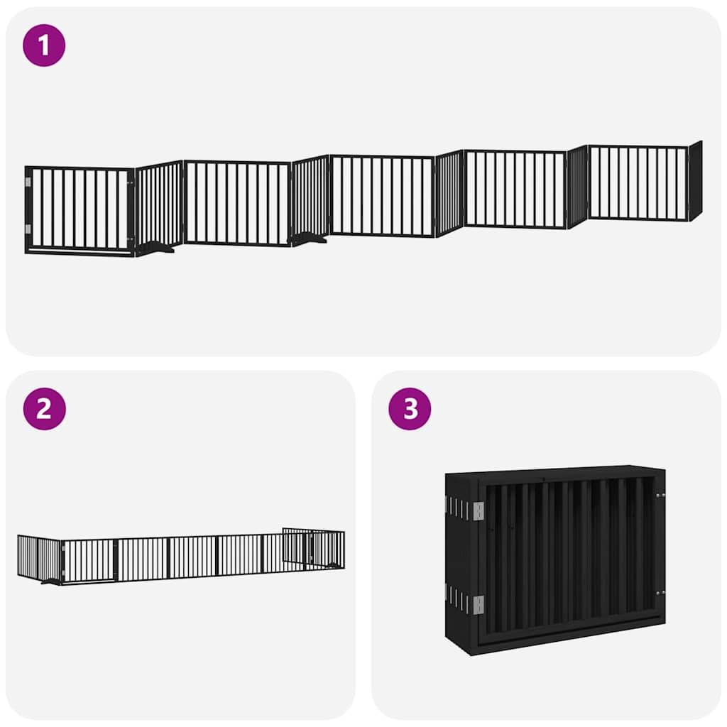 Vrata za pse s vratašcima 10 panela sklopiva 800 cm drvo topole Crna 80 x 60 x 2 cm
