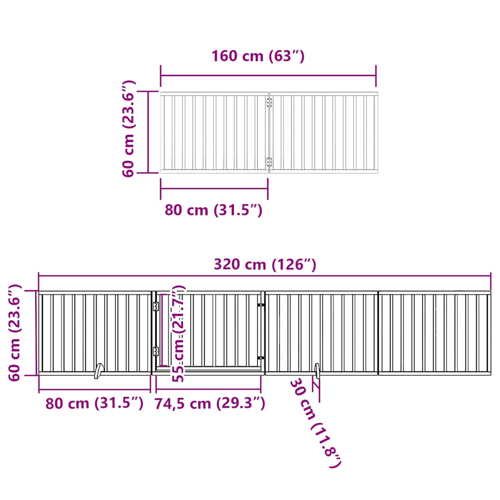 Vrata za pse s vratašcima 10 panela sklopiva 800 cm drvo topole Crna 80 x 60 x 2 cm