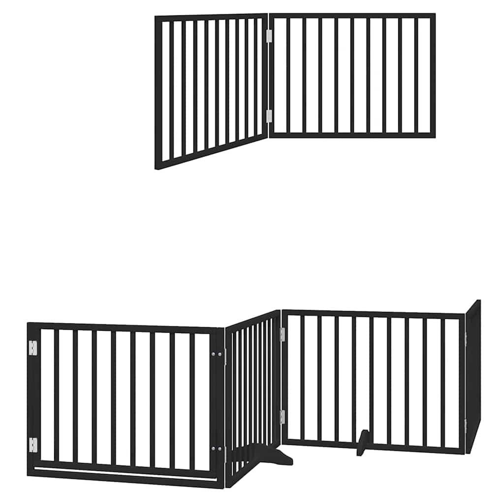 Vrata za pse s vratašcima 12 panela sklopiva 960 cm drvo topole Crna 80 x 60 x 2 cm