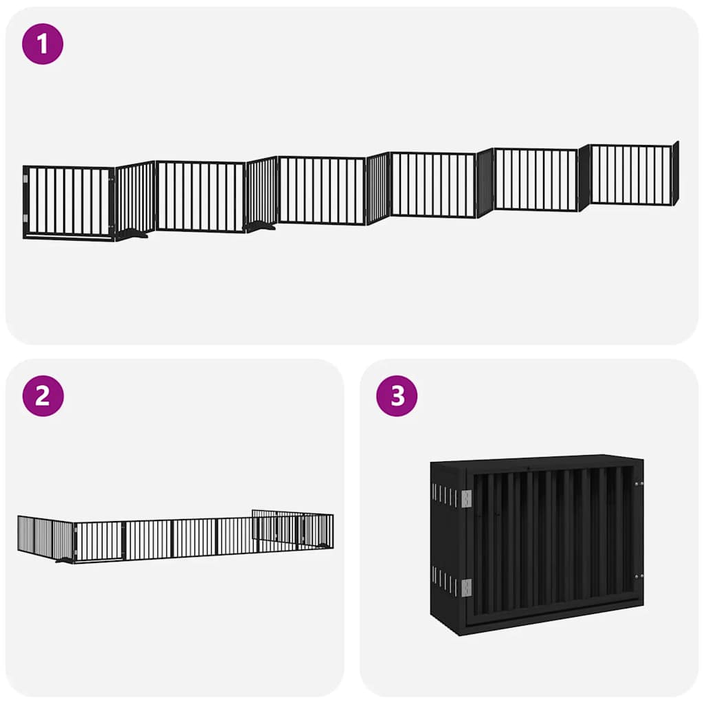 Vrata za pse s vratašcima 12 panela sklopiva 960 cm drvo topole Crna 80 x 60 x 2 cm