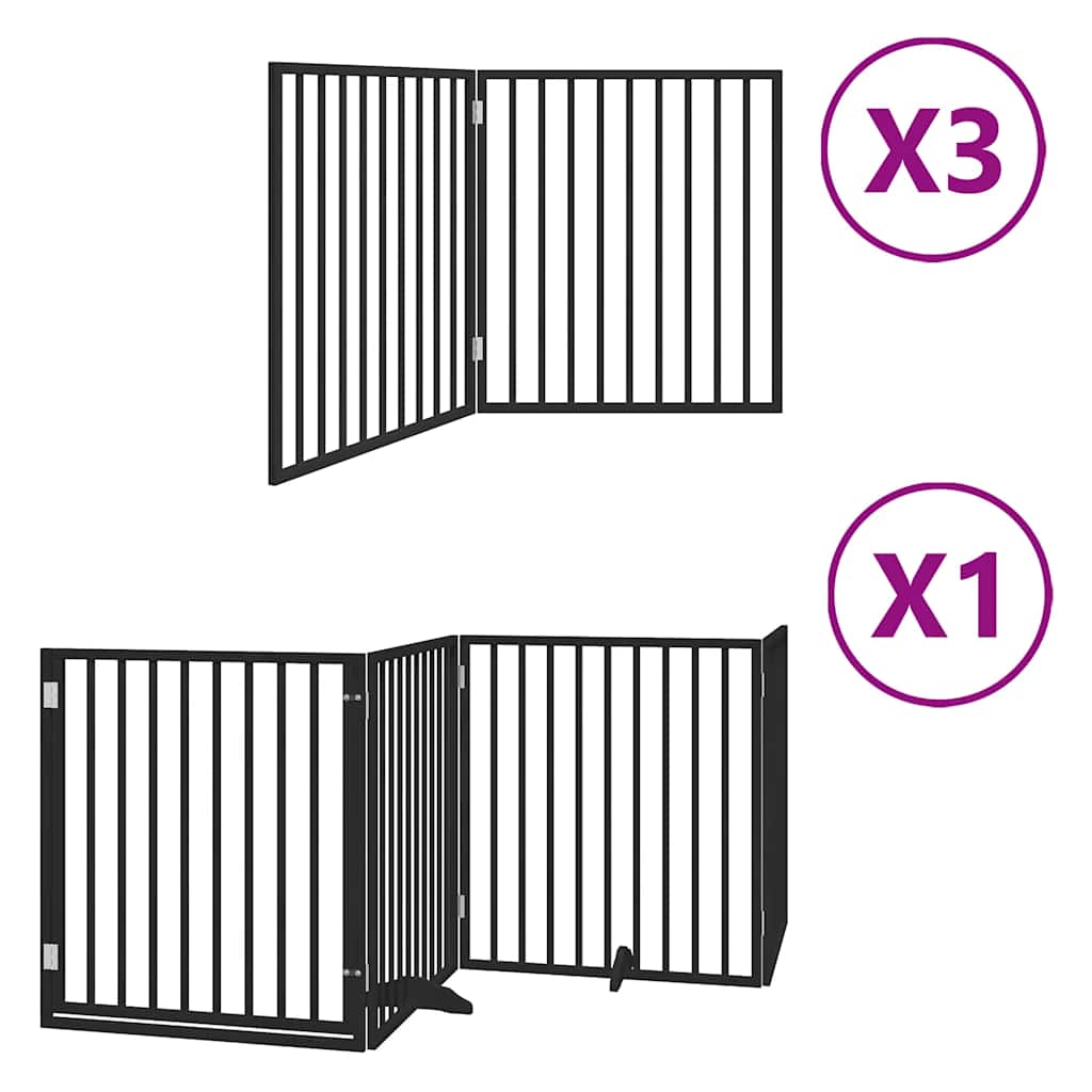 Vrata za pse s vratašcima 10 panela sklopiva 800 cm drvo topole Crna 80 x 90 x 2 cm