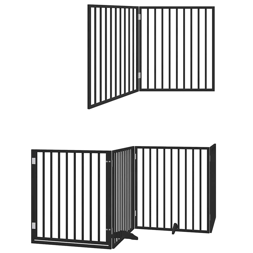 Vrata za pse s vratašcima 10 panela sklopiva 800 cm drvo topole Crna 80 x 90 x 2 cm
