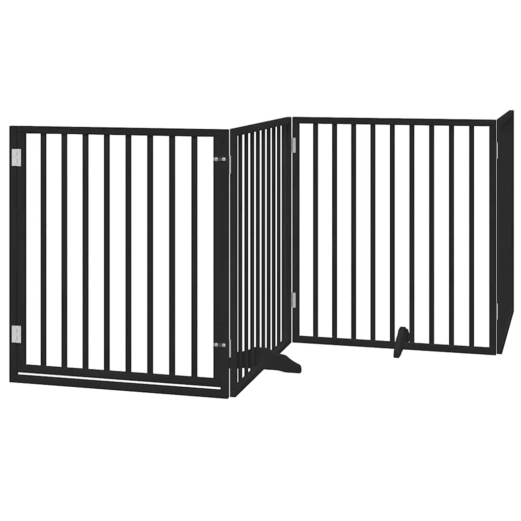 Vrata za pse s vratašcima 10 panela sklopiva 800 cm drvo topole Crna 80 x 90 x 2 cm