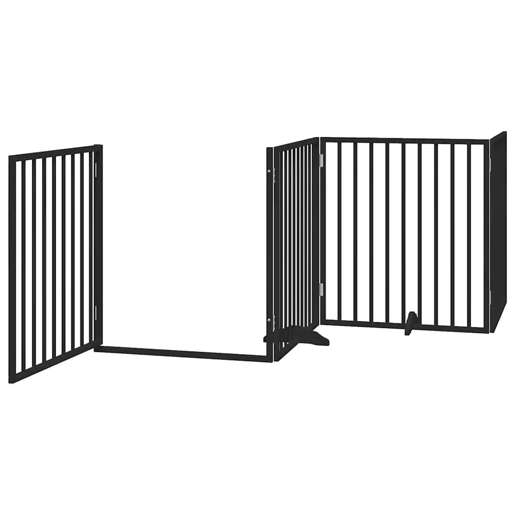 Vrata za pse s vratašcima 10 panela sklopiva 800 cm drvo topole Crna 80 x 90 x 2 cm