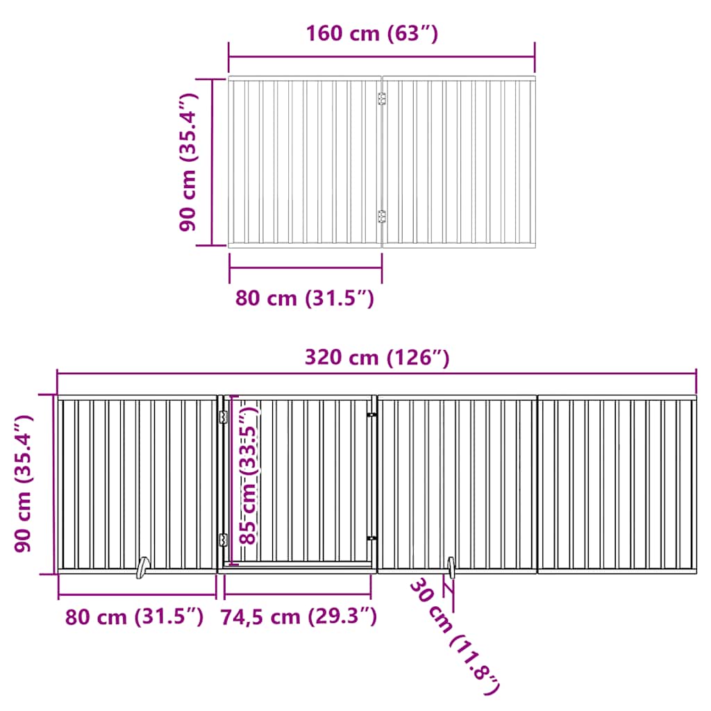 Vrata za pse s vratašcima 10 panela sklopiva 800 cm drvo topole Crna 80 x 90 x 2 cm