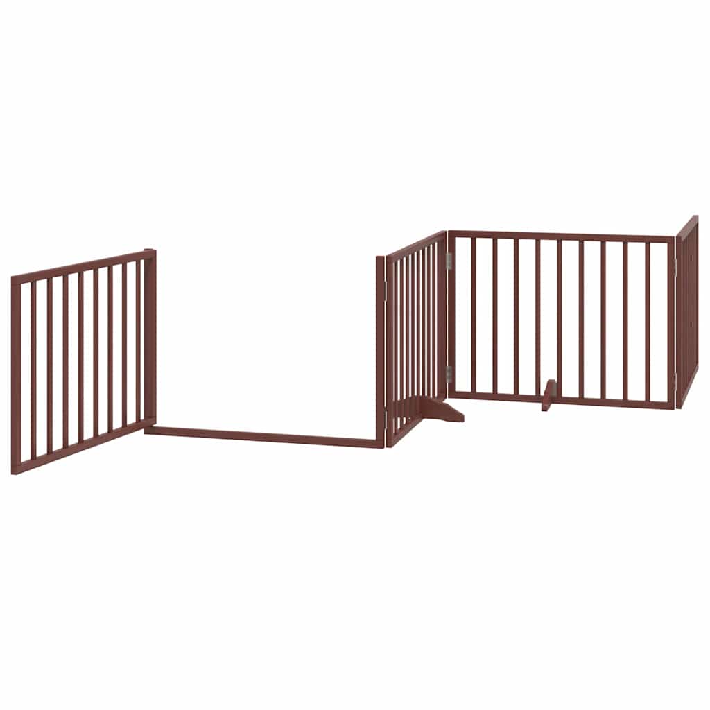Vrata za pse s vratašcima 8 panela sklopiva 640 cm drvo topole Smeđa 80 x 60 x 2 cm