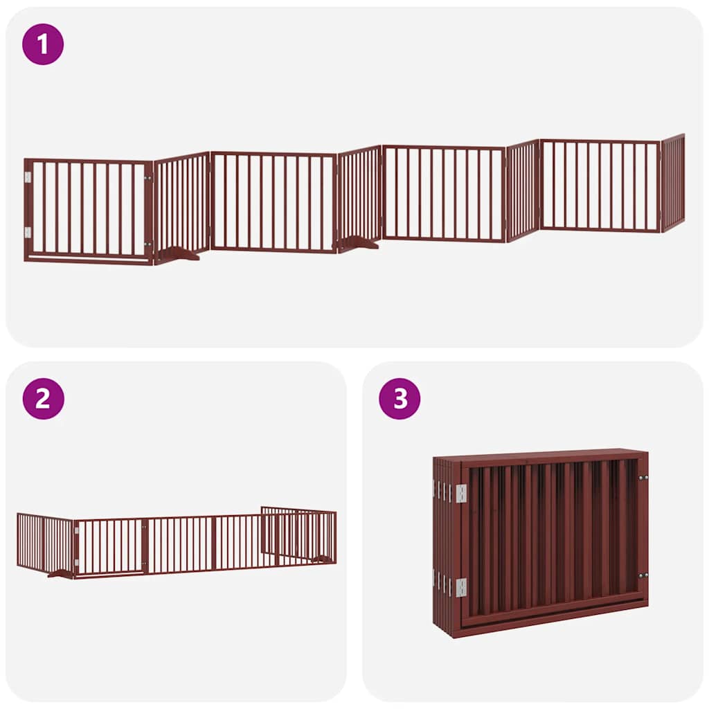 Vrata za pse s vratašcima 8 panela sklopiva 640 cm drvo topole Smeđa 80 x 60 x 2 cm