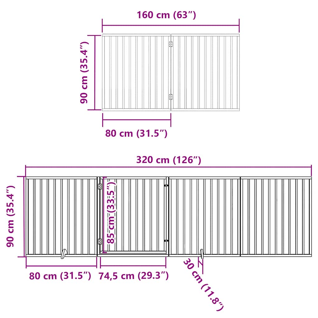 Vrata za pse s vratašcima 10 panela sklopiva 800 cm drvo topole Smeđa 80 x 90 x 2 cm