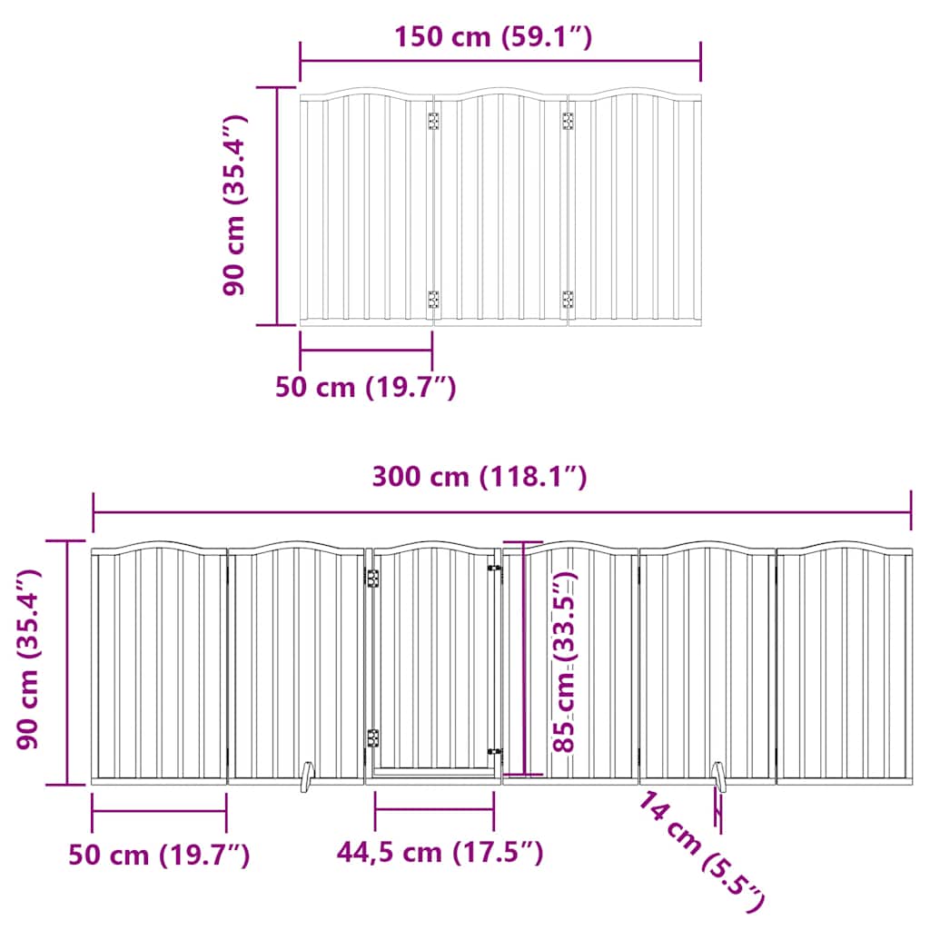 Vrata za pse s vratašcima 9 panela sklopiva 450 cm drvo topole Crna 50 x 90 x 2 cm